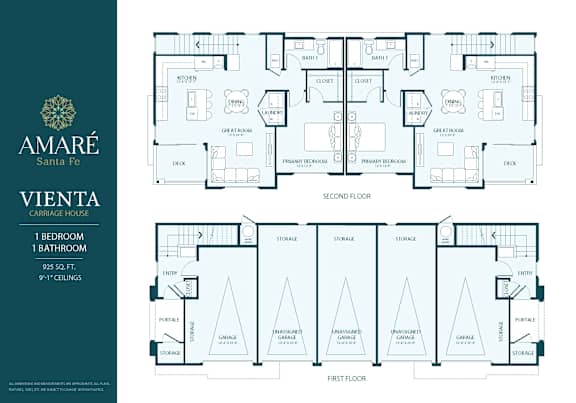 A floor plan of the Amare San Fe Vienta Carriage House showing the layout of the first and second floors.