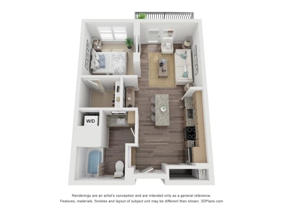 this is a 3d floor plan of a 824 square foot 1 bedroom apartment at the
