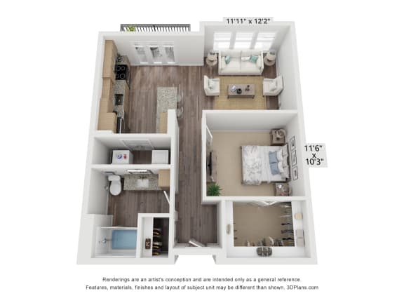 a 1 bedroom floor plan at the crossings at white marsh apartments in white marsh, mn