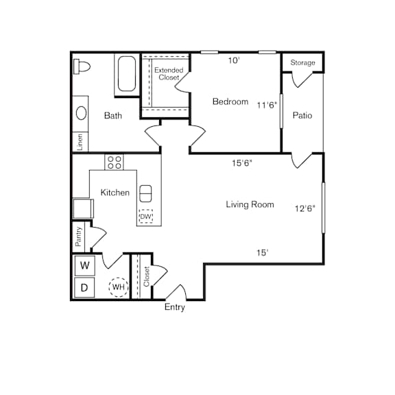 A floor plan of a house with a living room, kitchen, bathroom, and bedroom.