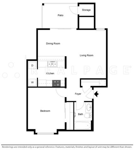 1 Bed - 1 Bath, 700 sq ft floor plan
