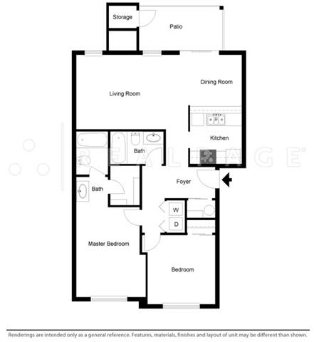 2 Bed - 2 Bath, 962 sq ft floor plan