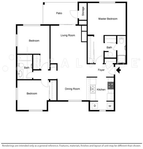 3 Bed - 2 Bath, 1147 sq ft floor plan