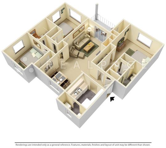 3 Bed - 2 Bath, 1147 sq ft floor plan