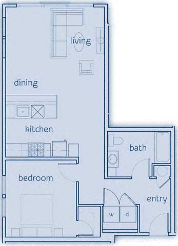 1 Bed, 1 Bath, 766 sq. ft. The Cypress floor plan