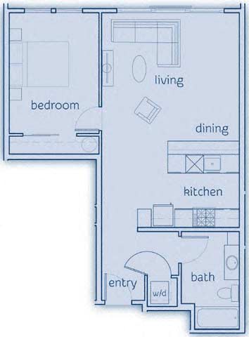 1 Bed, 1 Bath, 725 sq. ft. The Guemes floor plan