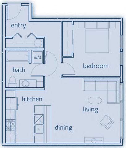 1 Bed, 1 Bath, 692 sq. ft. The Lopez floor plan