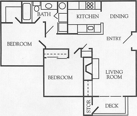 2 Bed - 1 Bath |839 sq ft floorplan