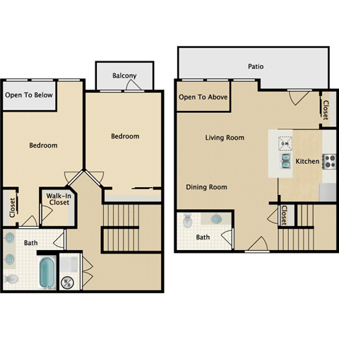 Townhouse C, 2 br, 1.5 ba, 1228 sq. ft.