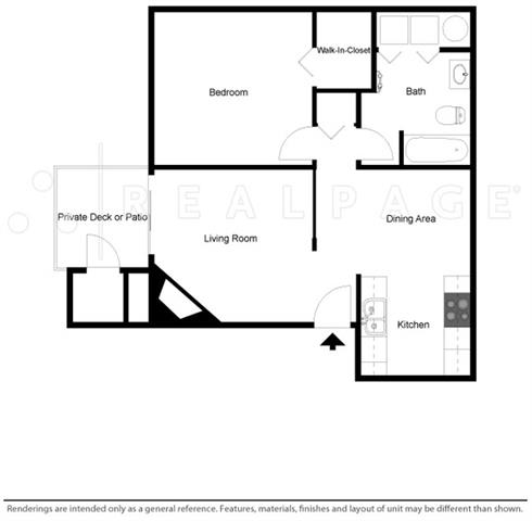 1 Bed - 1 Bath, 680 sq ft floor plan