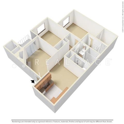2 Bed - 2 Bath, 1003 sq ft floor plan