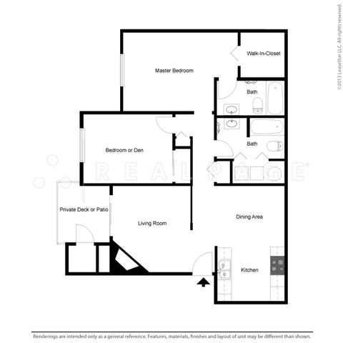 2 Bed - 2 Bath, 1003 sq ft floor plan