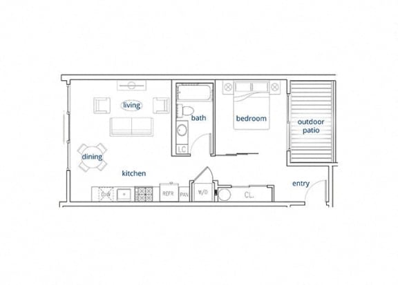 1 Bed, 1 Bath, 594 sq. ft. Unit 1A