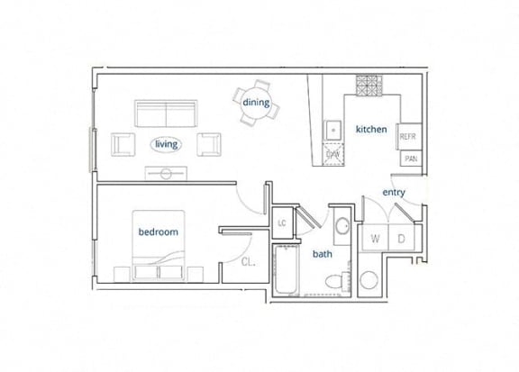 Floor Plan  1 Bed, 1 Bath, 661 sq. ft. Unit 1D
