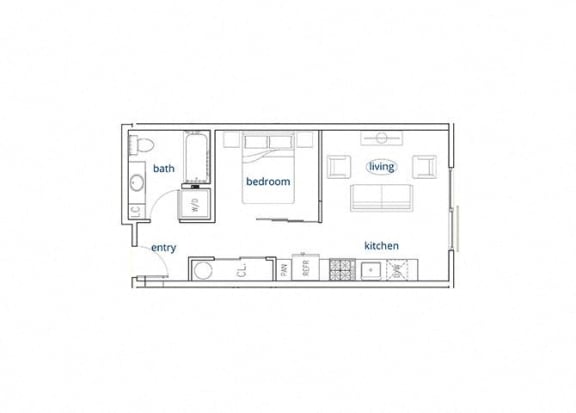 1 Bed, 1 Bath, 476 sq. ft. Unit E