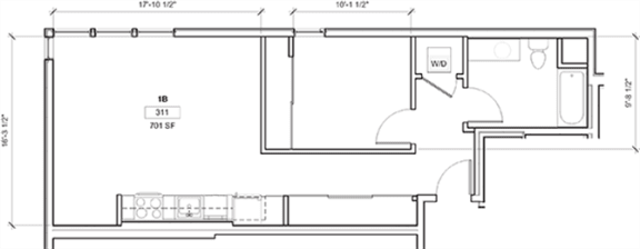 1 Bed - 1 Bath, 738 sq ft, 1 Bedroom A floor plan