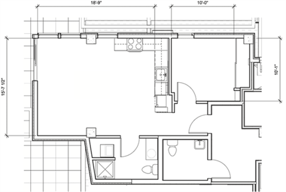 1 Bed - 1 Bath, 691 sq ft, 1 Bedroom C floor plan