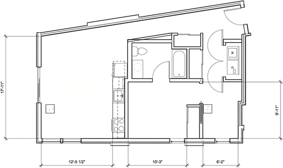 1 Bed - 1 Bath, 798 sq ft, 1 Bedroom + Den floor plan