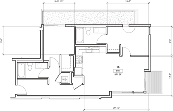 2 Bed - 2 Bath, 915 sq ft, 2 Bedroom D floor plan