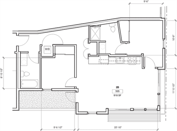 2 Bed - 2 Bath, 955 sq ft, 2 Bedroom E floor plan
