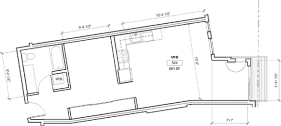 1 Bed - 1 Bath, 674 sq ft, Urban 1 Bedroom E floor plan
