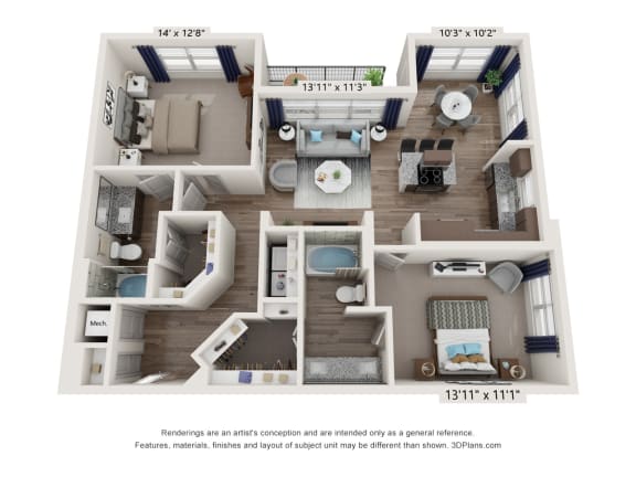 waters edge at mansfield b4 floor plan 2 bed 2 bath