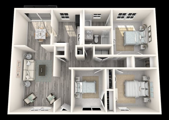 3 Bed, 2 Bath, 1300 sq. ft. Willow floor plan