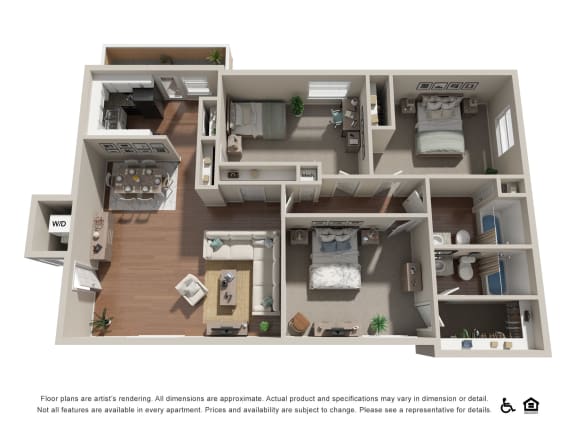 a 3d floor plan of a house with a bedroom and a living room