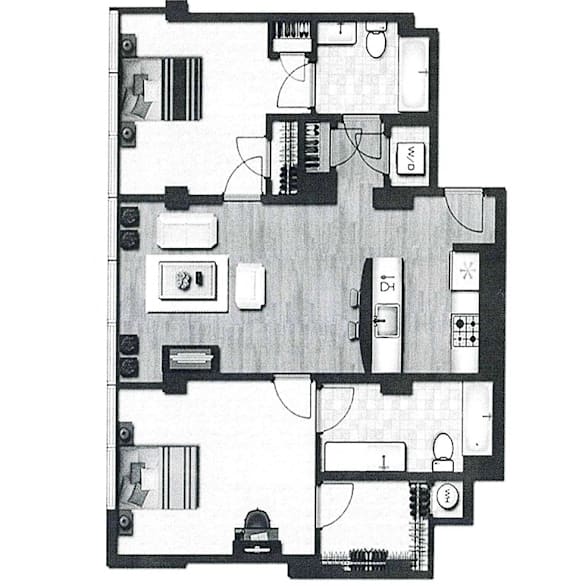 A black and white image of a floor plan for a house.
