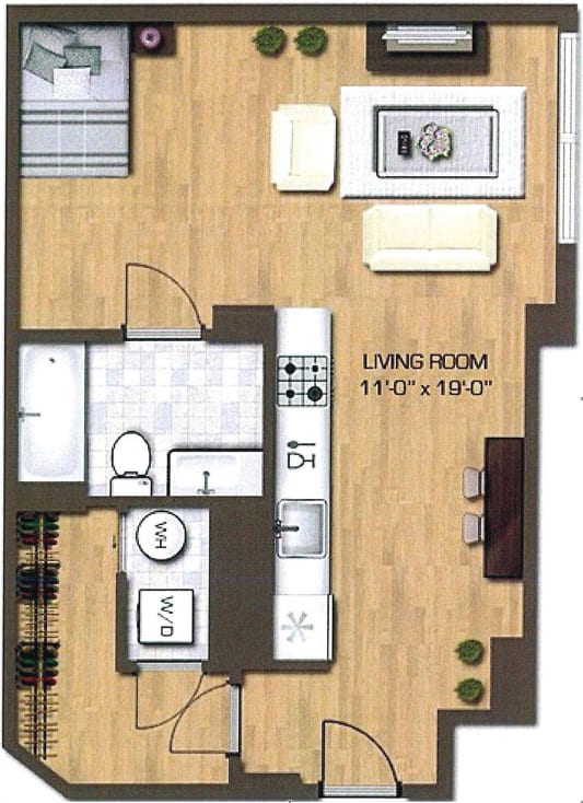 A floor plan of a living room measuring 11'0" x 19'0".