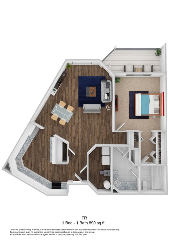 Floor Plan  1 Bed - 1 Bath 890 sq. ft. FR Floor plan
