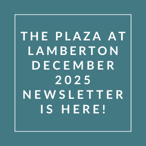 The image announces the release of the Plaza at Lamberton's newsletter for December 2025.