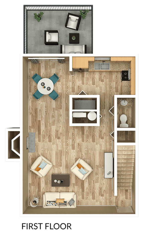 second floor of 3 bedroom apt townhome floor plan
