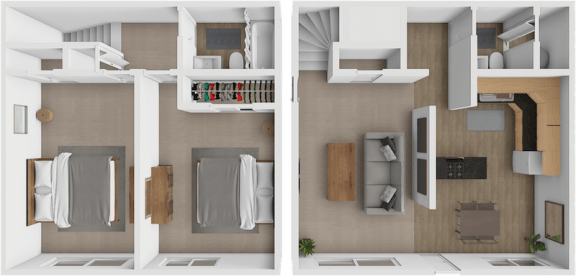Floor Plan  two layouts of a living room with a bedroom and a closet