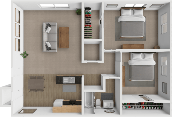 Floor Plan  a rendering of a 3d floor plan with a bedroom and a bathroom