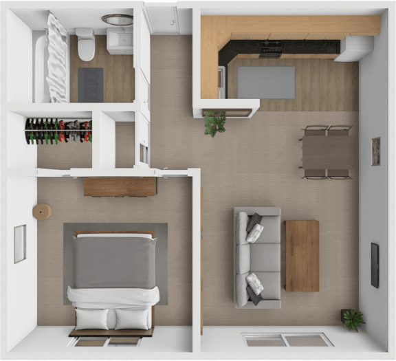 a floor plan of a small apartment with a bathroom and a bedroom