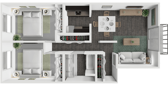 A 2 bedroom 1 bathroom apartment at arcadia grove apartments.