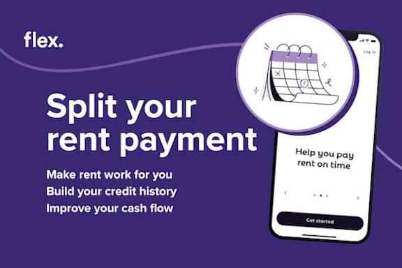 An advertisement for a service that helps split rent payments.