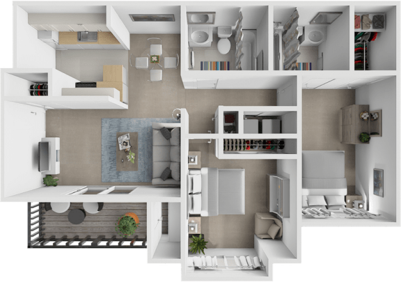 a rendering of a 3d floor plan of a house