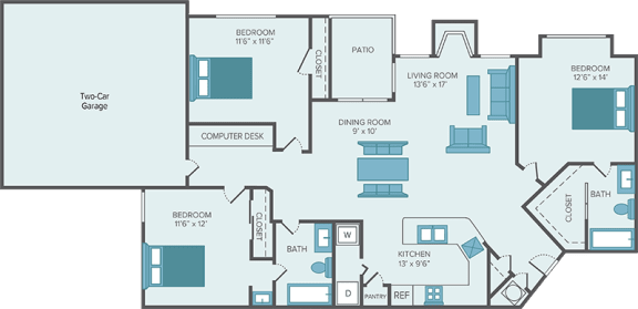 3 bedroom apartment floor plan