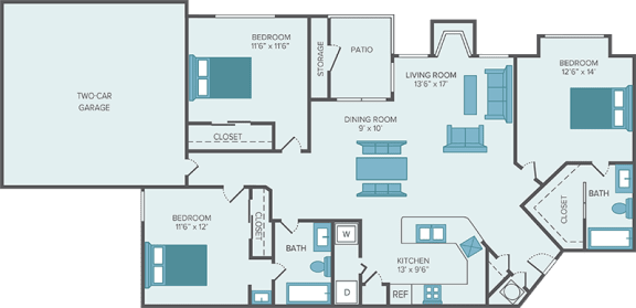 3 bedroom apartment floor plan