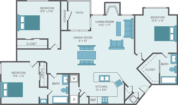 3 bedroom apartment floor plan