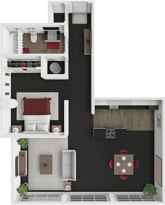 1 bed 1 bath floor plan at block 2 lofts
