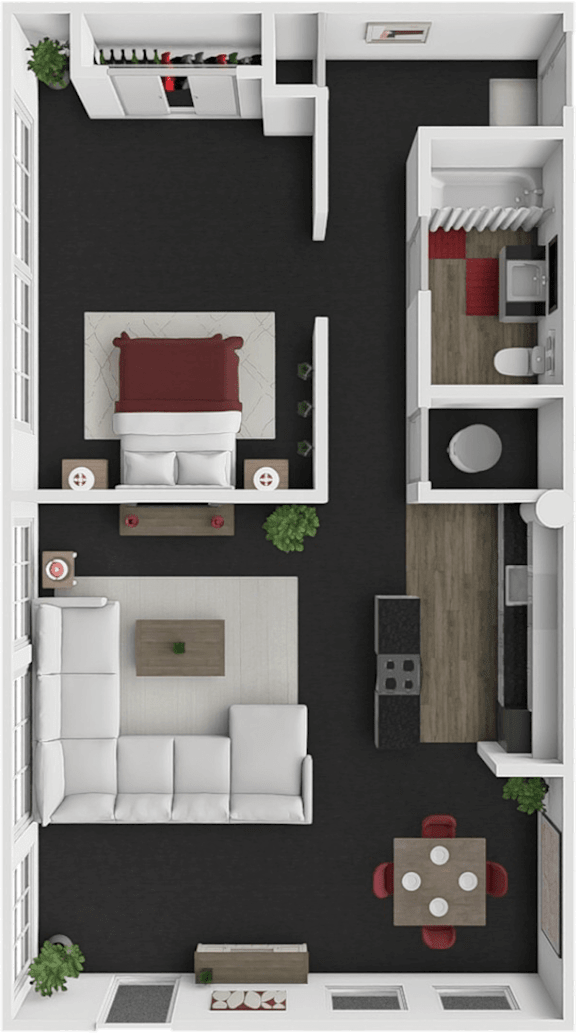 1 bed 1 bath floor plan at block 2 lofts