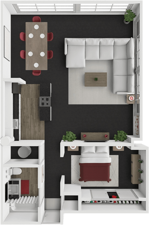 1 bed 1 bath floor plan at block 2 lofts