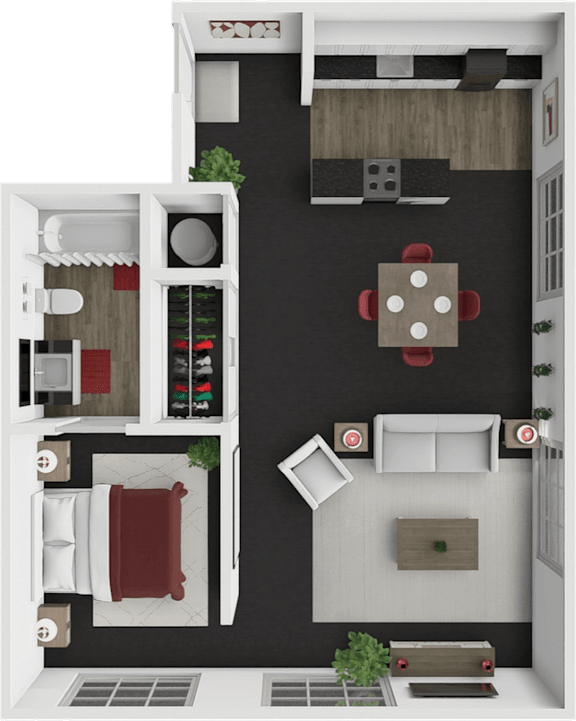 1 bed 1 bath floor plan at block 2 lofts