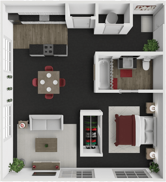 1 bed 1 bath floor plan at block 2 lofts