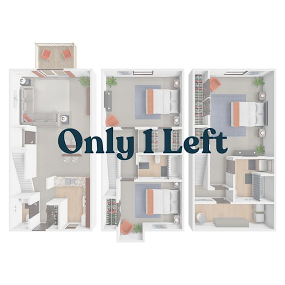 A graphic with three different layouts of a room with the words "Only I Left" in the center.