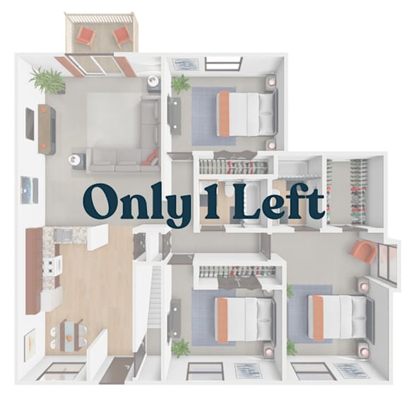 A 3D floor plan of a house layout with the text "Only I Left".