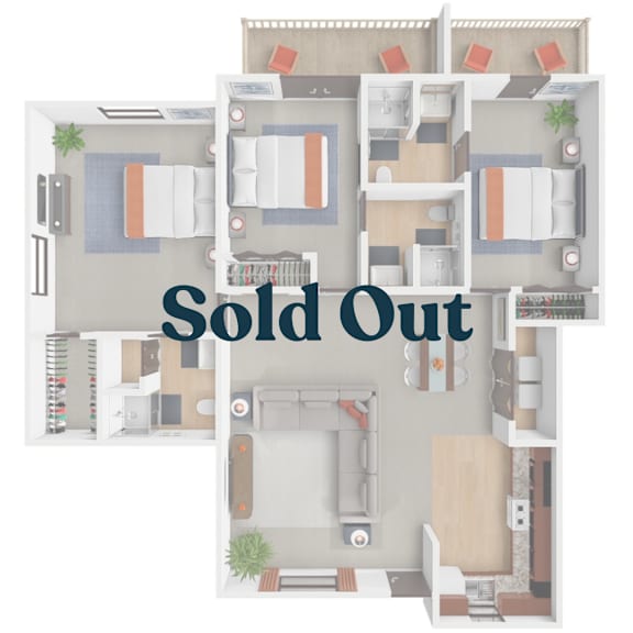 A floor plan of an apartment complex with the text "Sold Out" across the middle.
